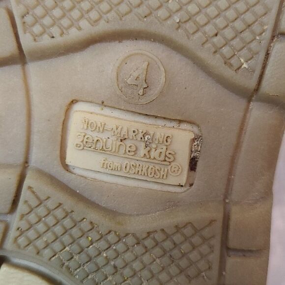 Oshkosh Tan Suede Mesh Sneakers Velcro Straps 4 Toddler Tennis Shoe Easy On Baby - Picture 6 of 8